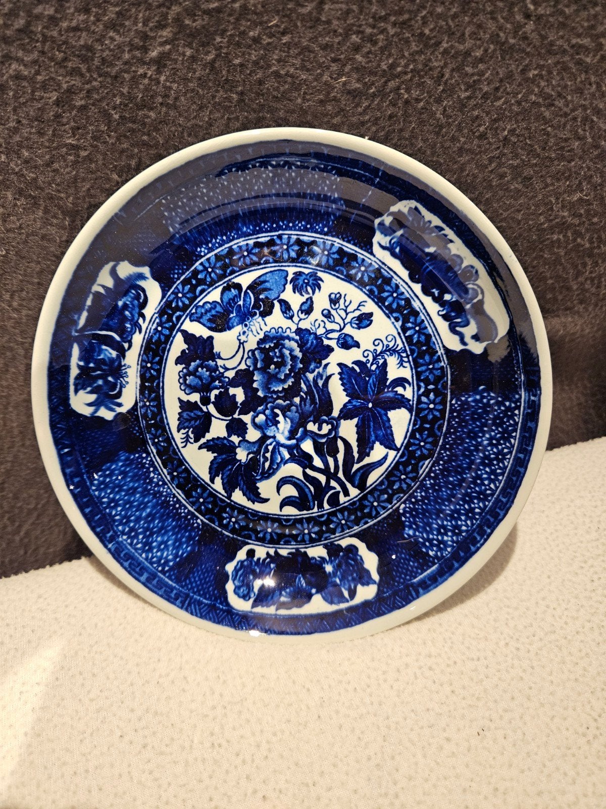 Mooi gaaf bord met blauw-wit decor - Tecla porselein, Ophalen of Verzenden