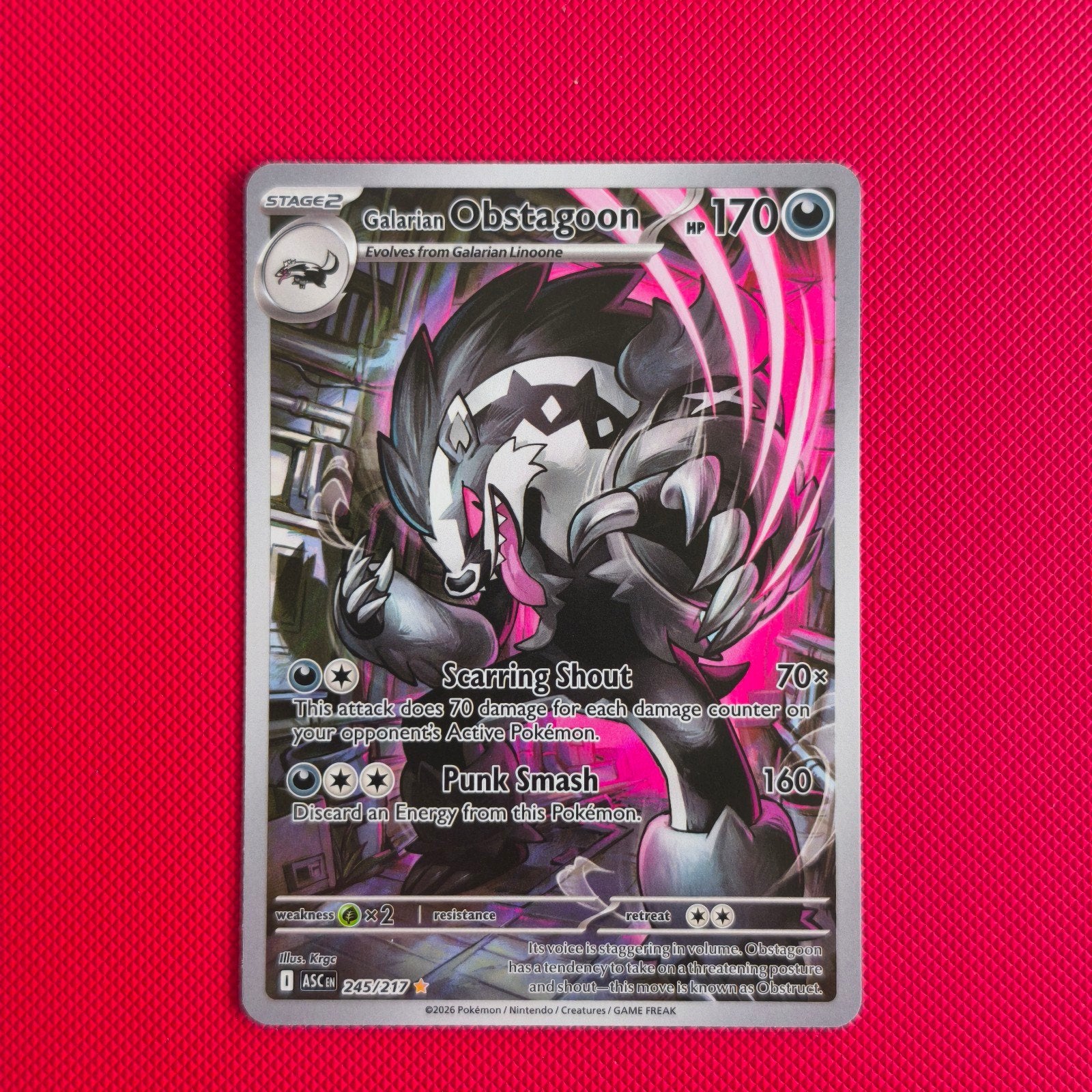 Pokémon TCG Galarian Obstagoon 245/217 (Foil), Hobby en Vrije tijd, Ophalen, Zo goed als nieuw, Losse kaart, Foil