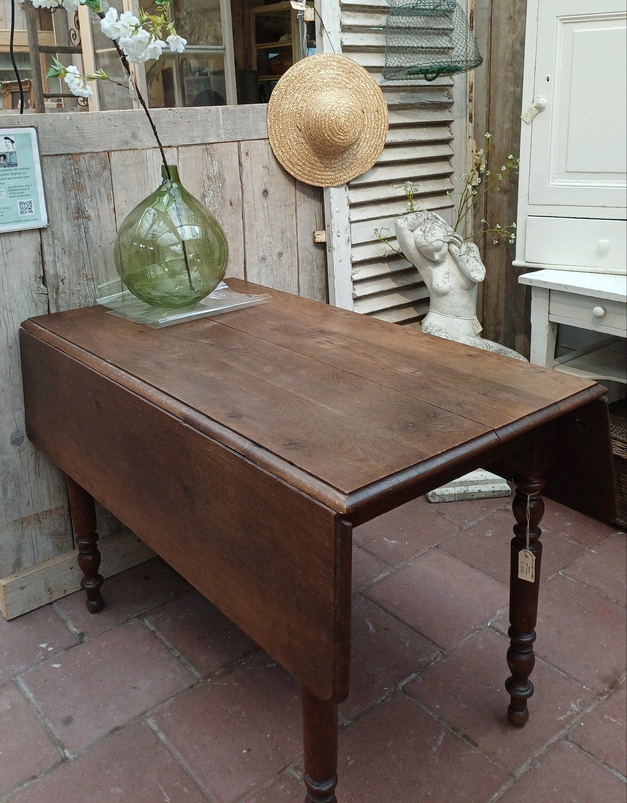 Oude eikenhouten hangoortafel, sidetable, vierkante tafel, Antiek en Kunst, Antiek | Meubels | Tafels, Ophalen