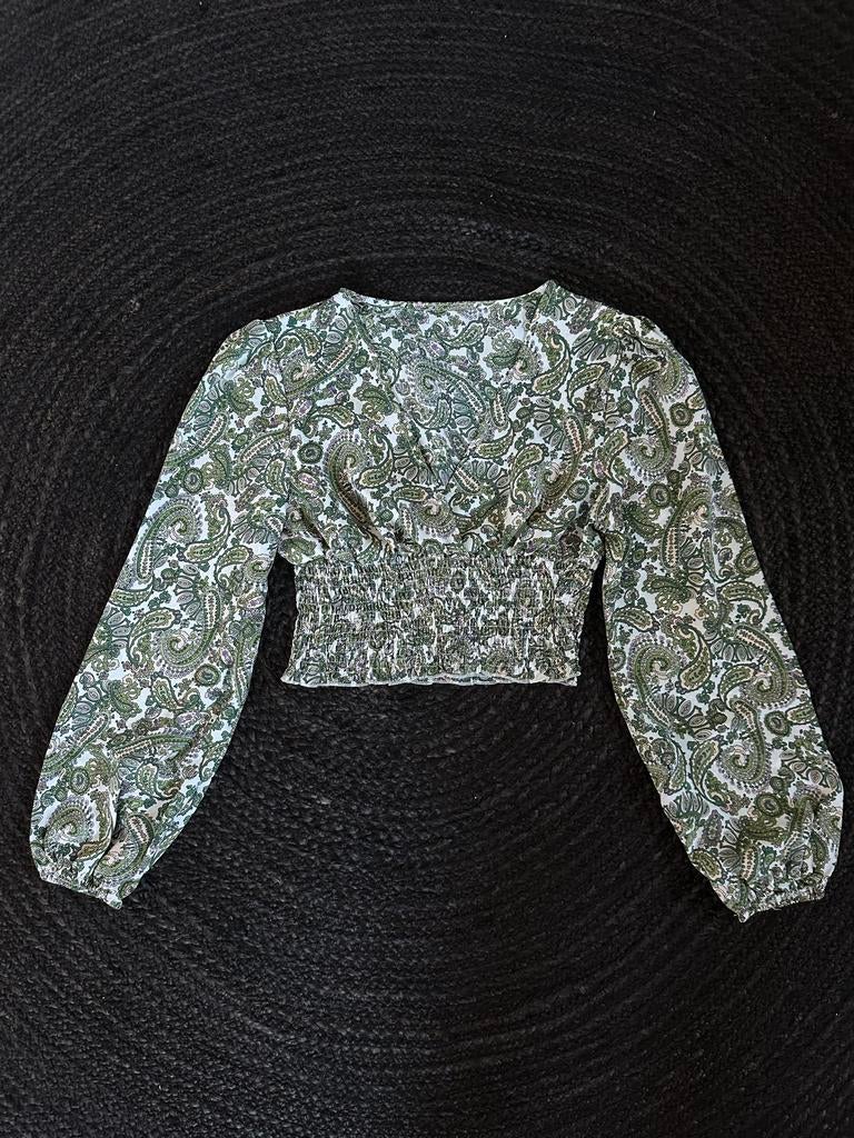 Blouse top met groene paisley print, Ophalen of Verzenden, Gedragen, Maat 36 (S), Groen