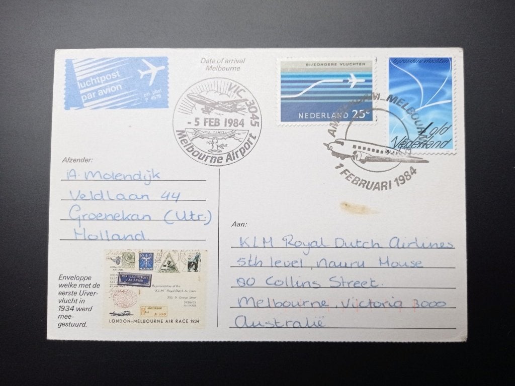 Uiver Herdenkingsvlucht 1984, Postzegels en Munten, Verzenden, Briefkaart