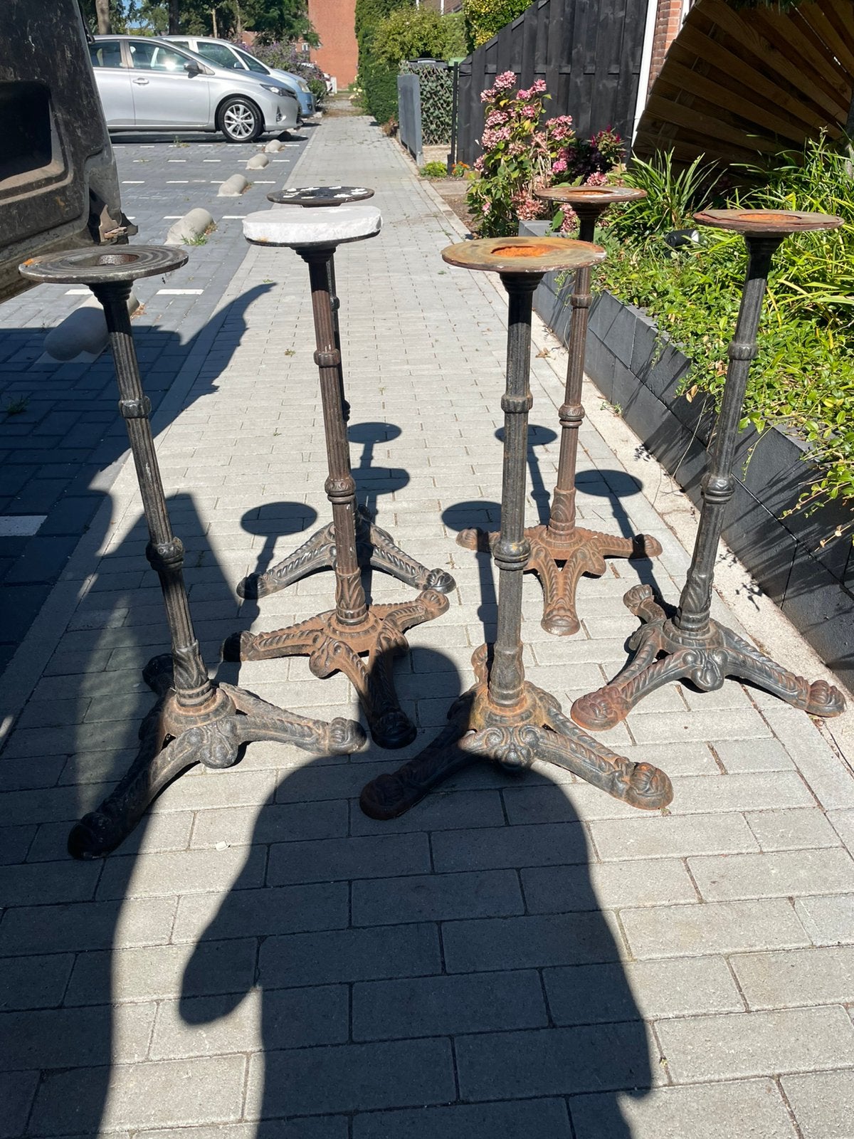 6 bistro tafelpoten van gietijzer 71 cm, Ophalen
