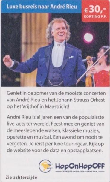 Luxe busreis naar André Rieu €30,- korting p.p., Tickets en Kaartjes, Kortingen en Cadeaubonnen, Drie personen of meer, Kortingsbon