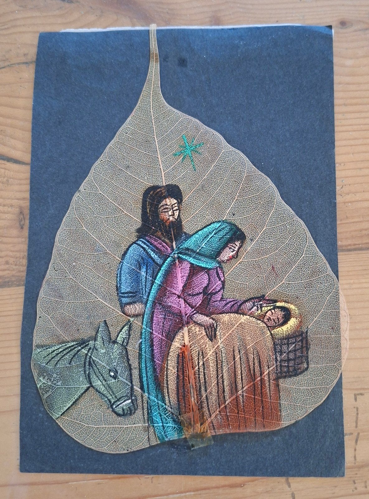 religie  kerst jozef maria kindje op bladnerf  geschilderd, Ophalen of Verzenden, Nieuw