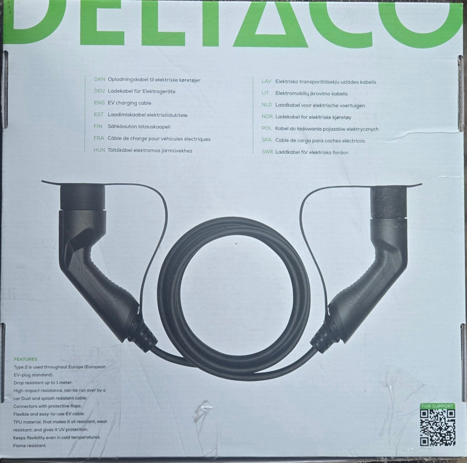Deltaco EV Laadkabel 5m Type 2 naar Type 2, 3 fase, 16A, IP6, Ophalen of Verzenden, Zo goed als nieuw, Laadkabel