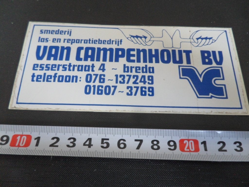 sticker breda smederij las/reparatiebedrijf VAN CAMPENHOUT, Verzamelen, Ophalen of Verzenden, Zo goed als nieuw