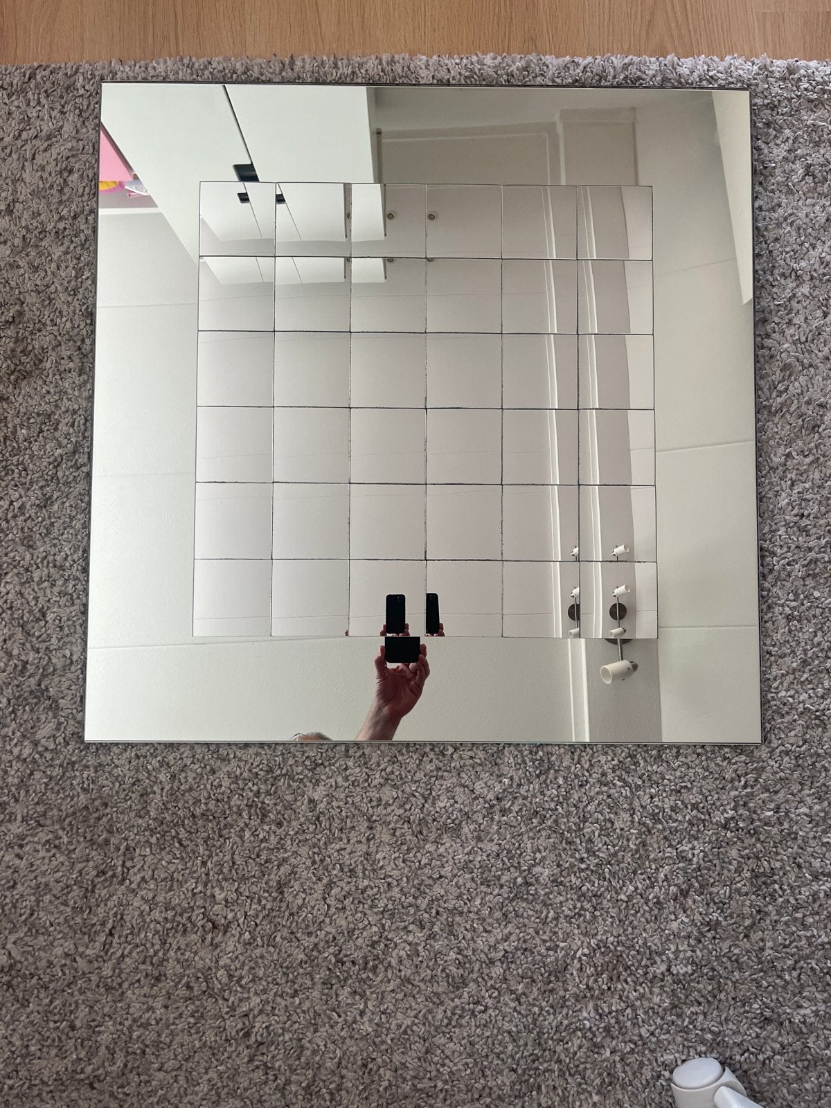 Grote vierkante spiegel met uniek design, Huis en Inrichting, Ophalen, Vierkant, Zo goed als nieuw, 75 tot 100 cm