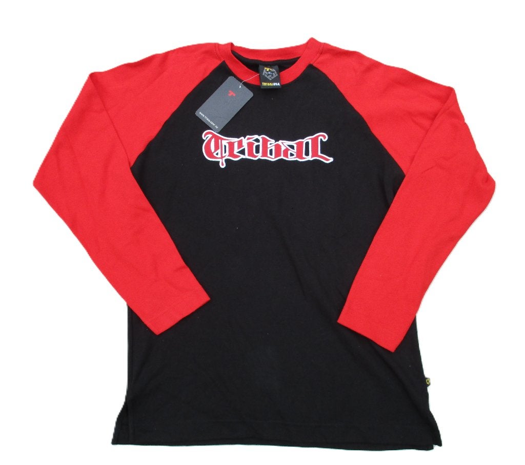TRIBAL USA SOCRATES  LONGSLEEVE SHIRT BLACK / ENGLISH RED, Info@taurusvintage.nl, Zwart, Nieuw, WEG EN LAND