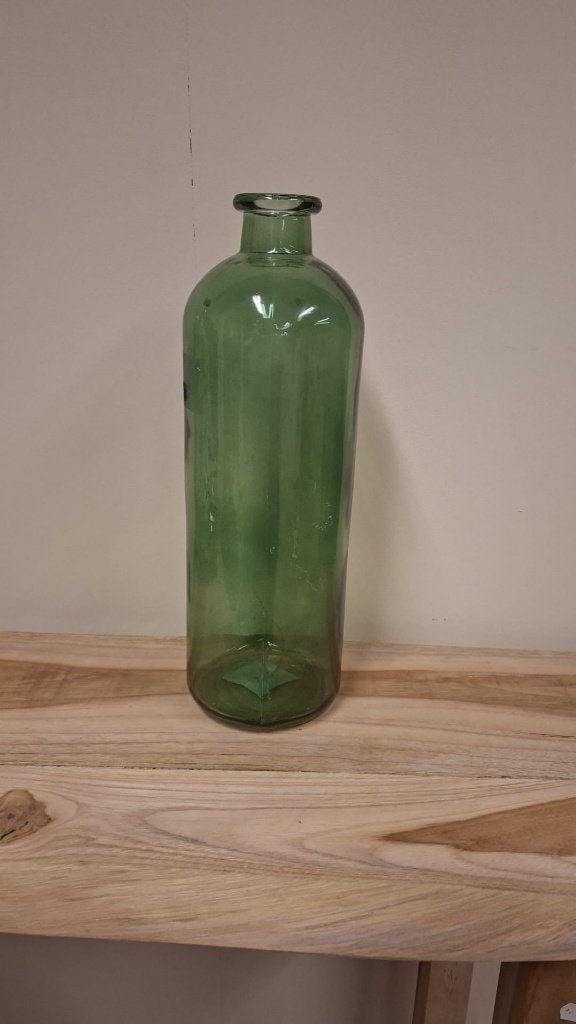 Groene glazen flesvaas 41 en 33 cm nieuw, Ophalen, Glas, Groen, Nieuw