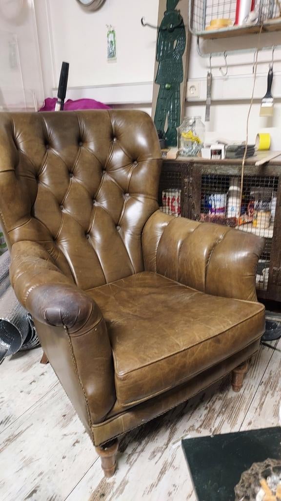 Vintage Leren Fauteuil - Stoel van Opa, Ophalen of Verzenden