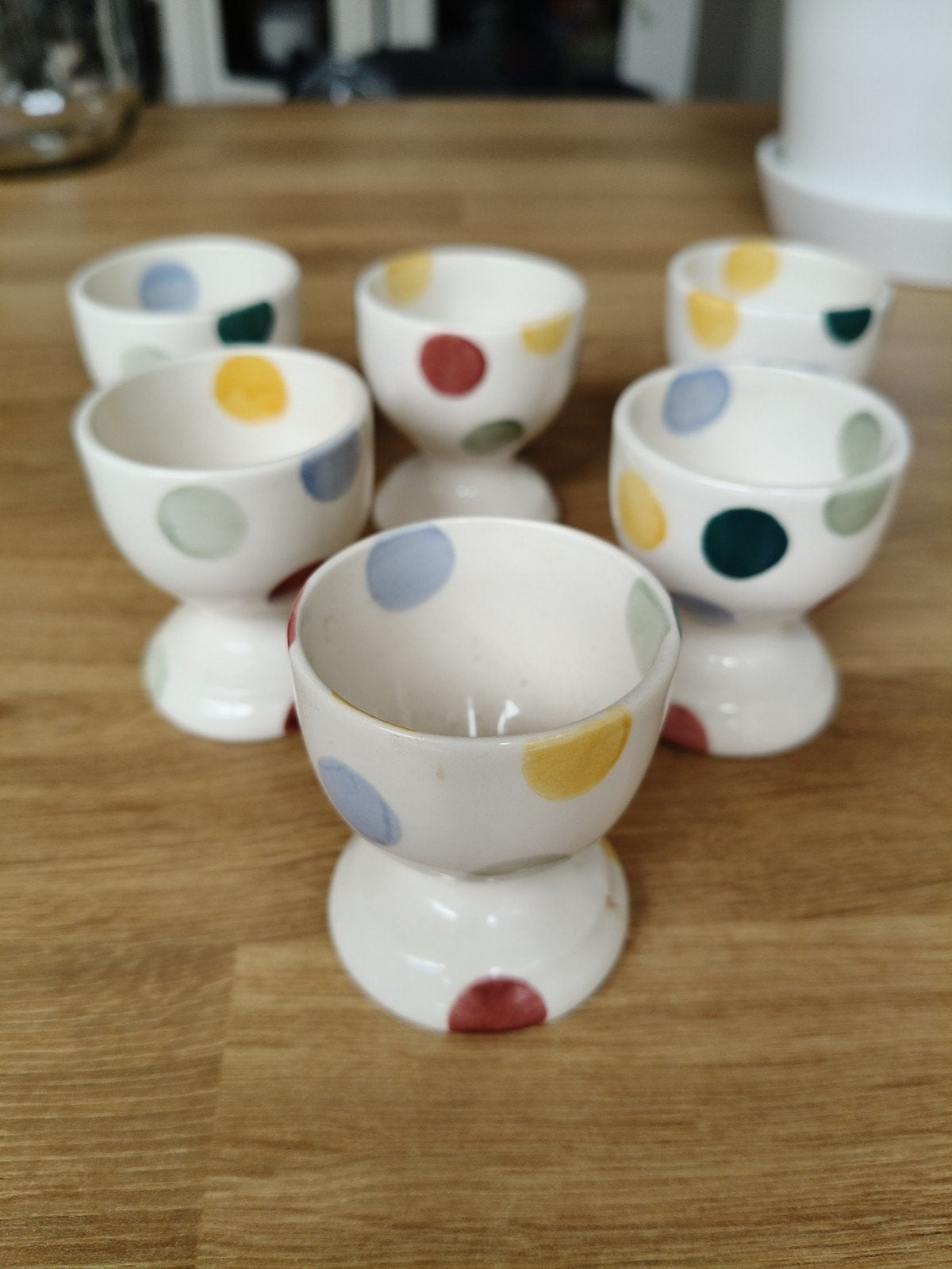 Set van 6 Emma Bridgewater eierdopjes met Polka dots, Overige typen, Ophalen of Verzenden, Zo goed als nieuw, Overige stijlen