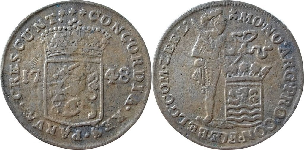 Zilveren dukaat 1748, Zeeland, Nederlandse Republiek, Postzegels en Munten, Ophalen of Verzenden, Vóór koninkrijk, Overige waardes