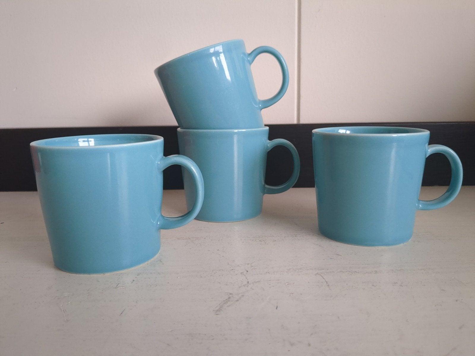 iitala Teema bekers Turquoise, Gebruikt, Ophalen of Verzenden, Overige stijlen, Kop(pen) en/of Schotel(s)