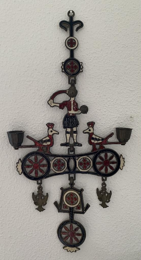 Byzantijns Kruis met kandelaars en mooie kleuren, Antiek en Kunst, Antiek | Religie, Ophalen of Verzenden