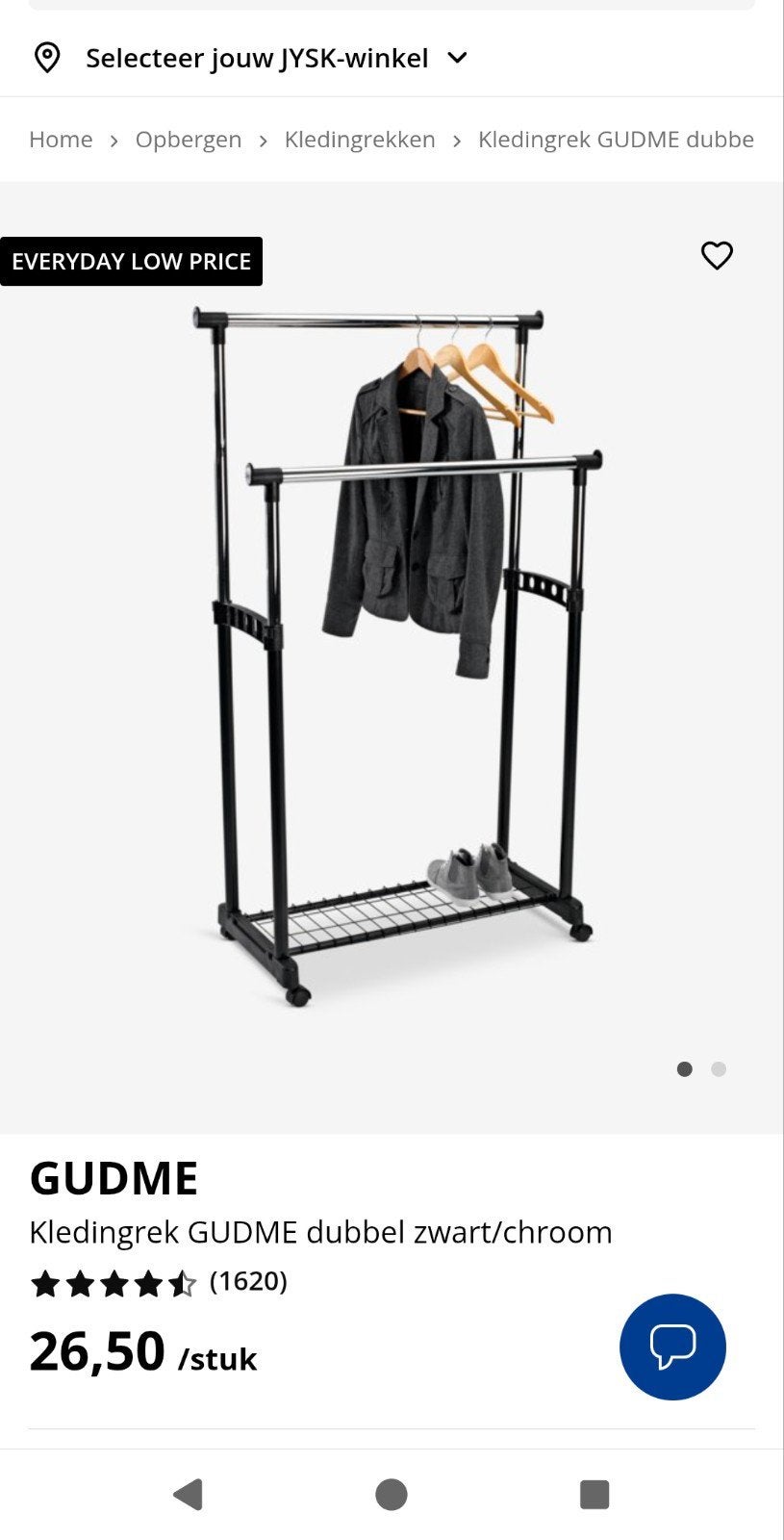 1 Jysk GUDME dubbele kledingrekken, Kleding | Dames, Kledingrekken, Ophalen, Met wielen, Zo goed als nieuw