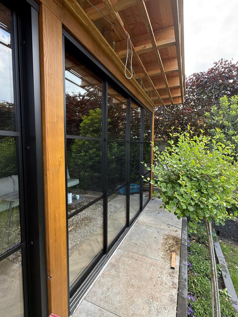 Schuifwanden met isolatieglas en roedes, schuifpui tuinkamer, Doe-het-zelf en Verbouw, Glas en Ramen, Ophalen, Gevelraam of Ruit