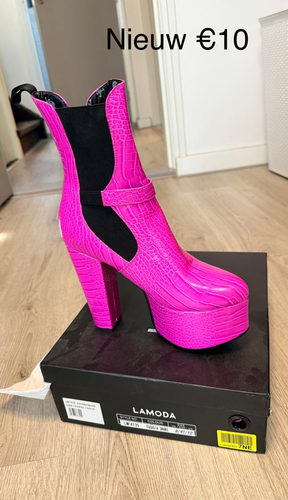 Nieuwe Lamoda Fuchsia Snake Laarzen Maat 41, Ophalen, Nieuw, Roze, Hoge laarzen