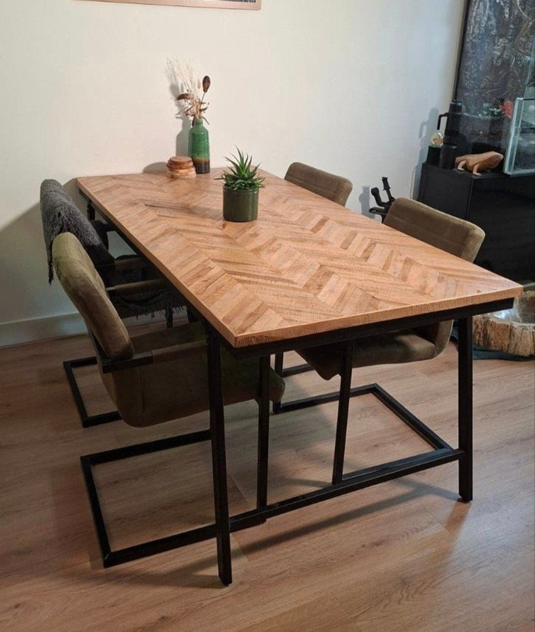 Teakhouten eettafel 180x90 visgraat, Huis en Inrichting, Tafels | Eettafels, Teakhout, Zo goed als nieuw, 150 tot 200 cm, Vier personen