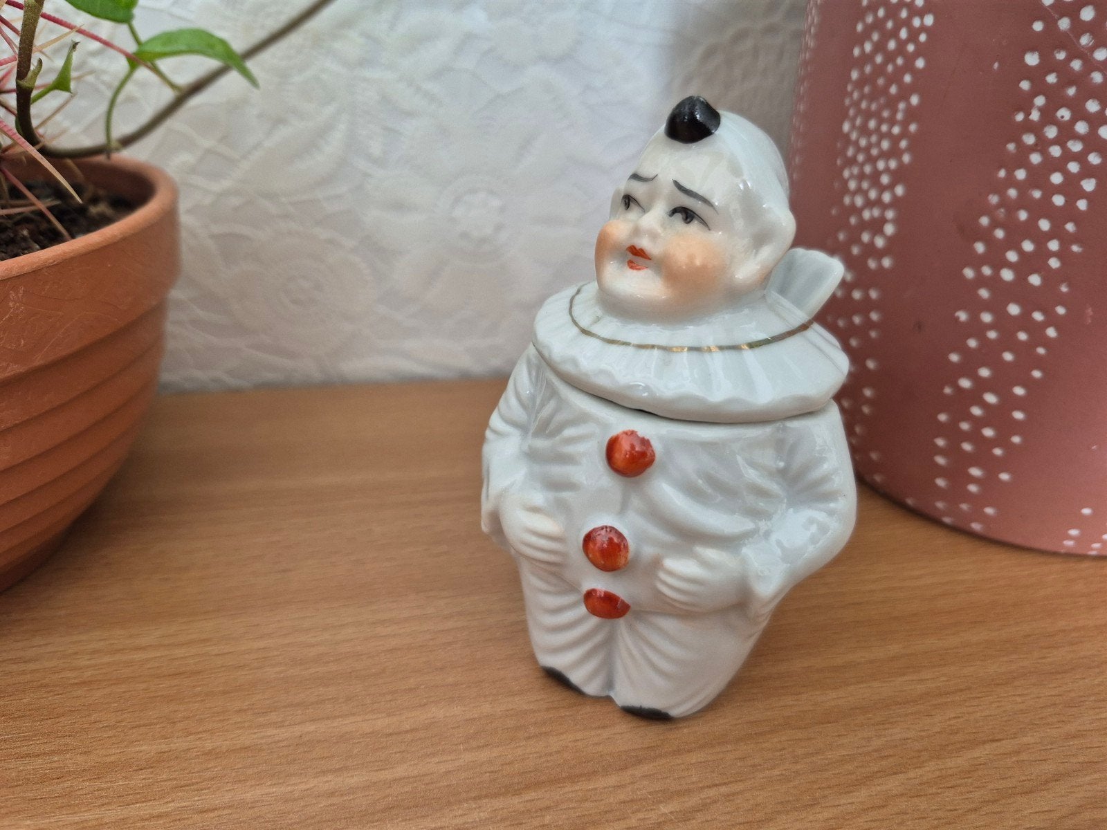 Art deco porselein mosterdpotje clown pierrot., Ophalen of Verzenden