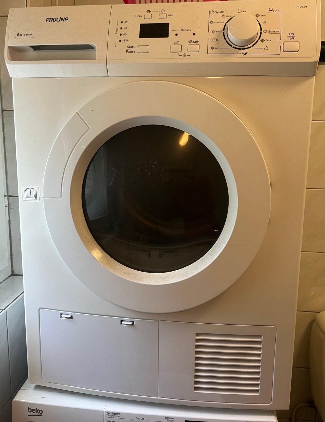 PROLINE PROCD8 condense droger & afvoer droger 8kg, Ophalen, 8 tot 10 kg, Zo goed als nieuw, Voorlader