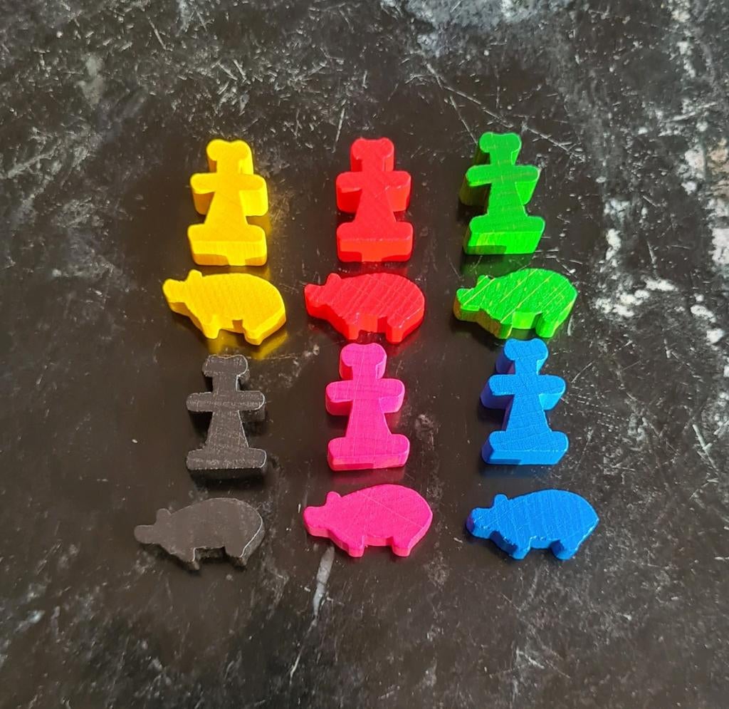 Carcassonne: 6x Bouwmeesters + varkens onderdelen, Hobby en Vrije tijd, Gezelschapsspellen | Bordspellen, Gebruikt, Drie of vier spelers