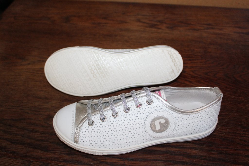 Renata vlot zilver/wit leren schoenen mt 37 SUPERKOOPJE, Meisje, ., Schoenen, Nieuw