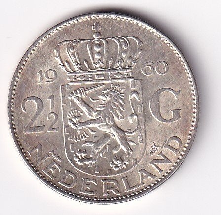 2 1/2 Gulden 1960 Zeer Fraai met unieke patina, Koningin Juliana, Verzenden, Zilver, Losse munt