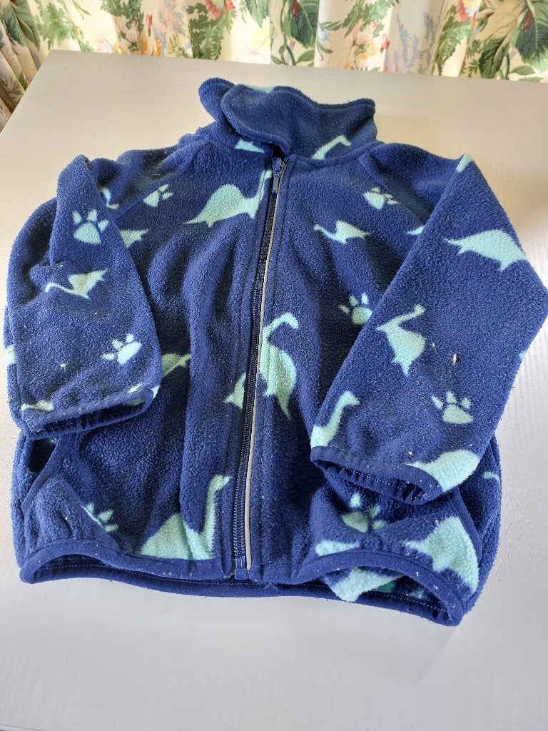 vest blauw met groene dino's , fleece, pocopiano. mt. 98, Gebruikt, Trui of Vest, Jongen, Pocopiano