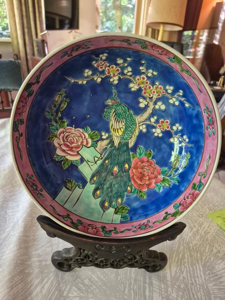Prachtige Chinese Famille Rose schotel, Ø 24cm, Ophalen