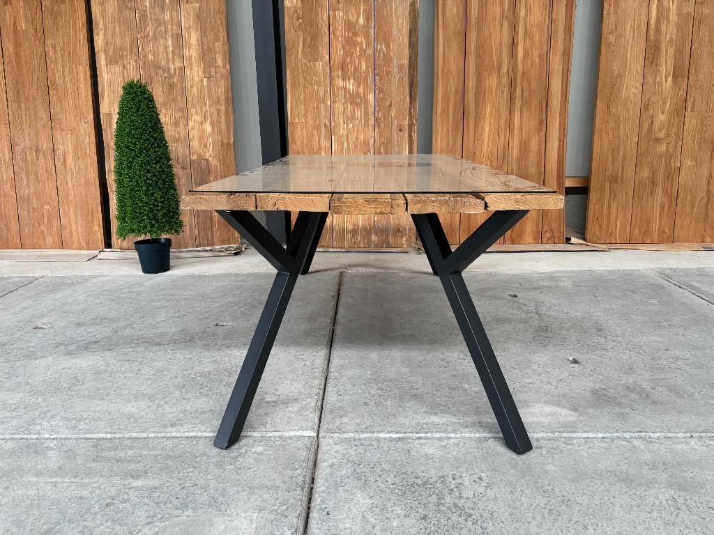 Tuintafel Alba 200cm | Rustiek teak | Y-poot zwart, Ophalen, Nieuw, Rechthoekig, Teakhout
