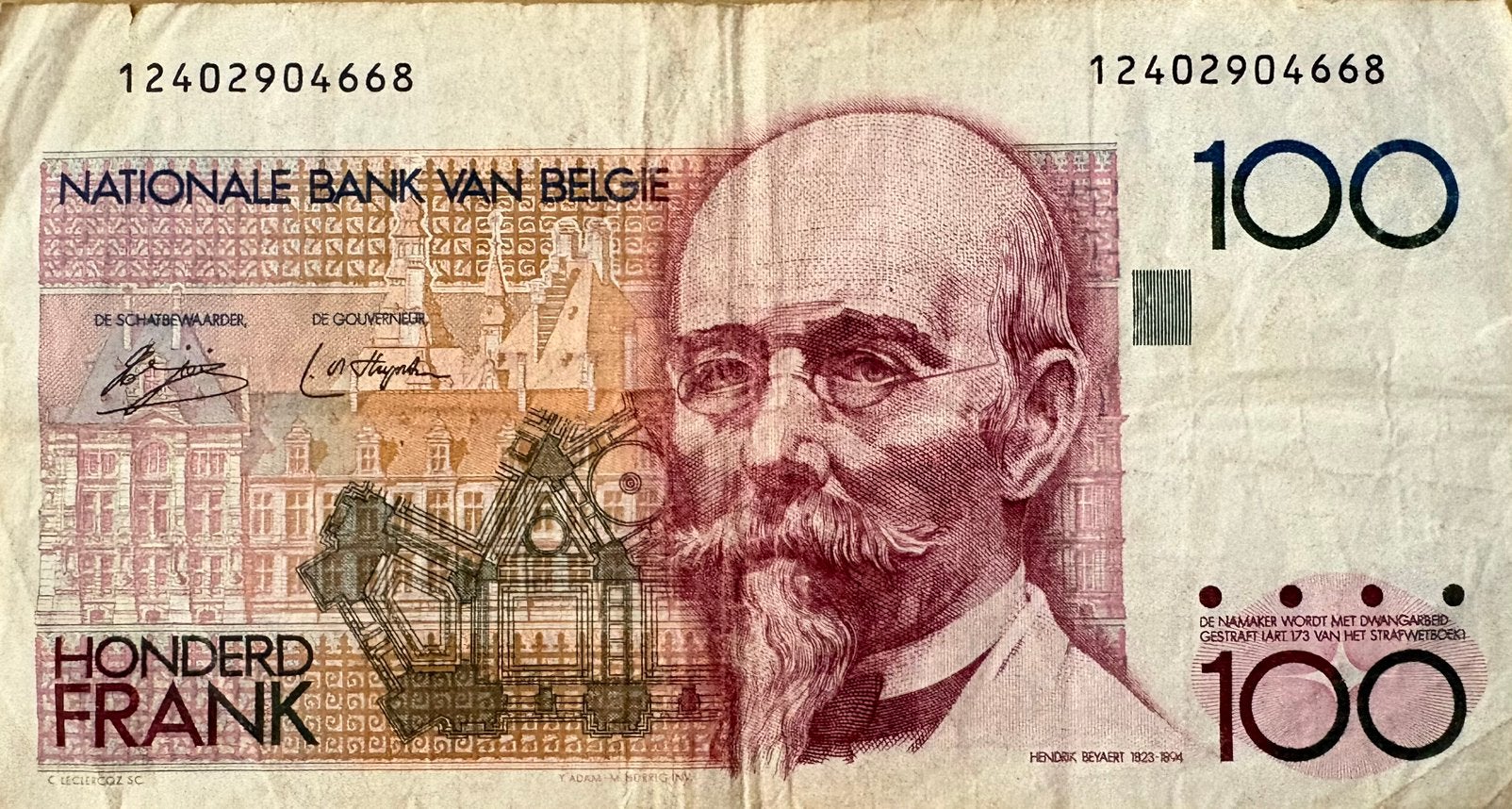 Oud Belgisch biljet van 100 frank, Ophalen of Verzenden, Buitenland, Bankbiljetten