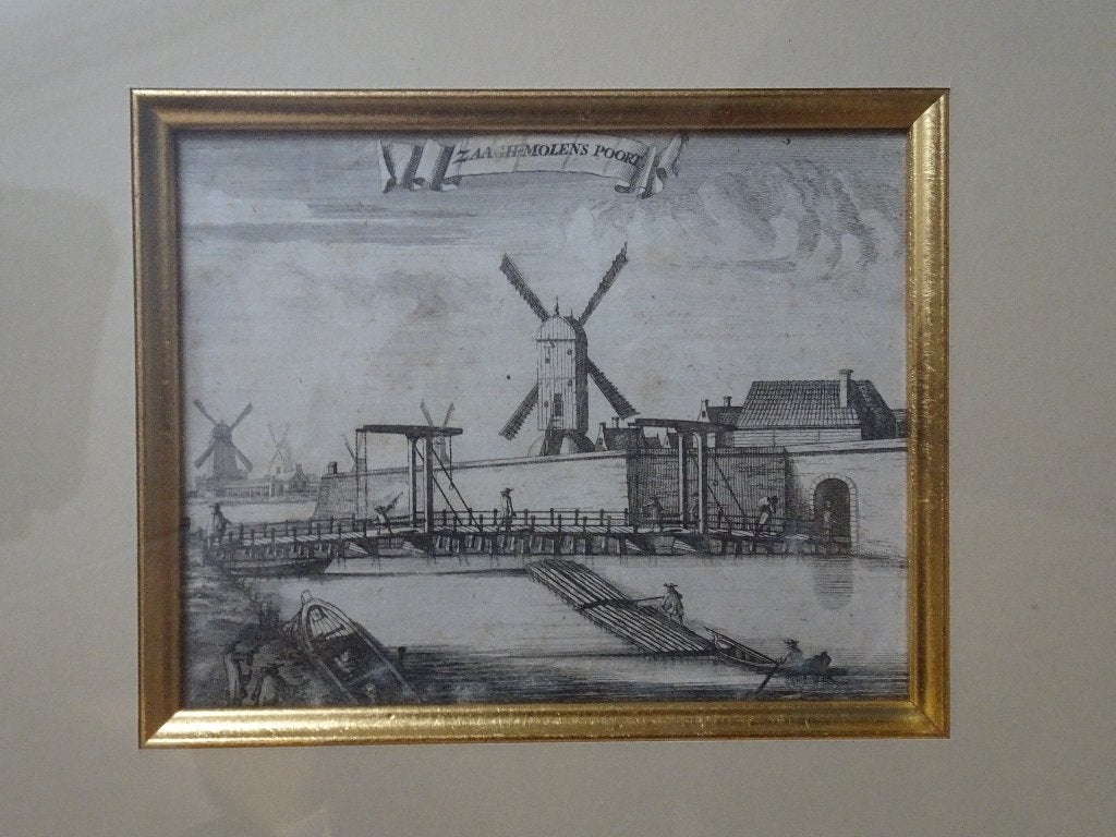 Gravure Zaagmolenpoort Amsterdam, Commelin 1691, Verzenden, Stadsgezicht, Ingelijst, Gravure