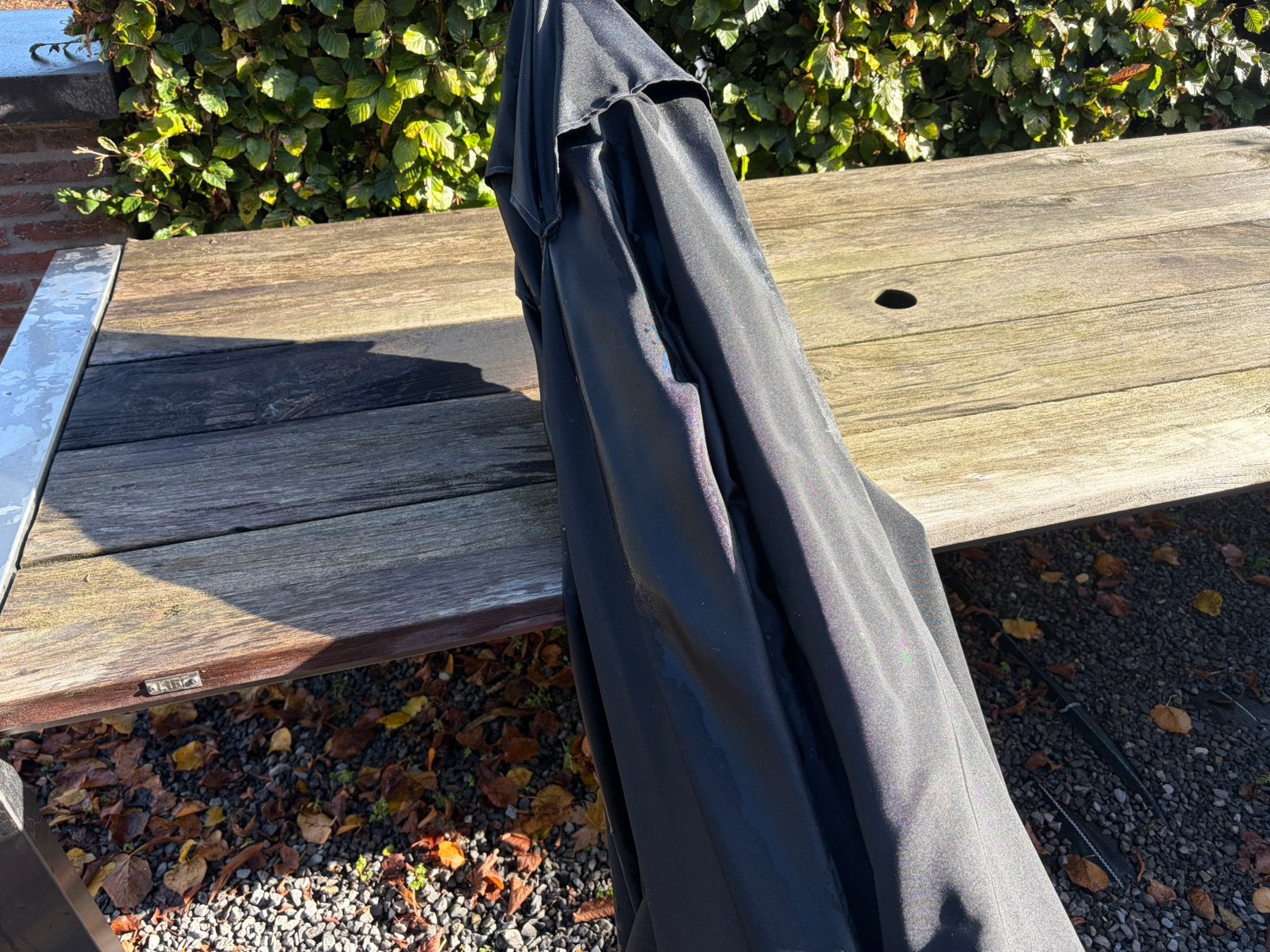 Mooie zwarte parasol, Tuin en Terras, Ophalen, Gebruikt, Parasolvoet