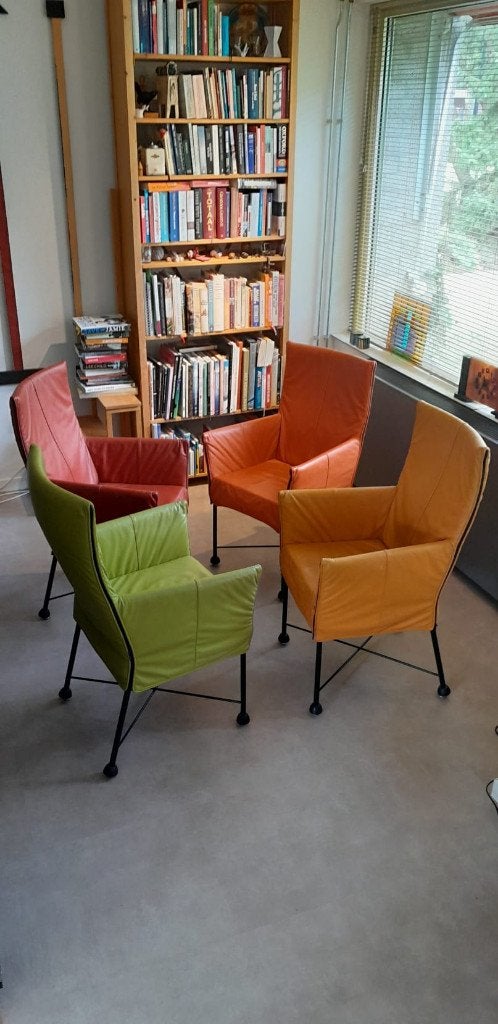 Montis leren stoelen 4 stuks, Huis en Inrichting, Stoelen, Ophalen, Overige kleuren, Leer, Zo goed als nieuw