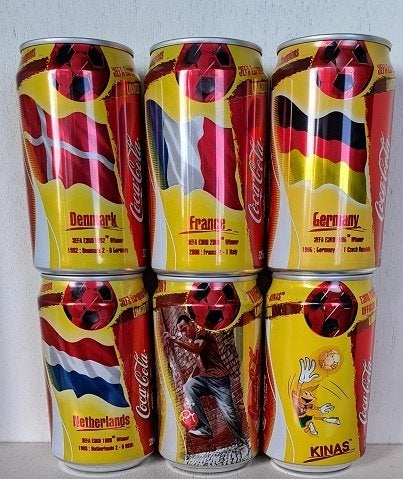 Coca-Cola Blikkenset uit Thailand 6 st Euro 2004 in Portugal, Ophalen of Verzenden, Gebruikt, Verpakking