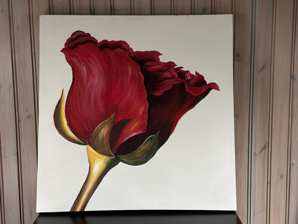 Canvas schilderij rode roos 80x80 cm, Huis en Inrichting, Woonaccessoires | Schilderijen, Tekeningen en Foto's, Ophalen of Verzenden
