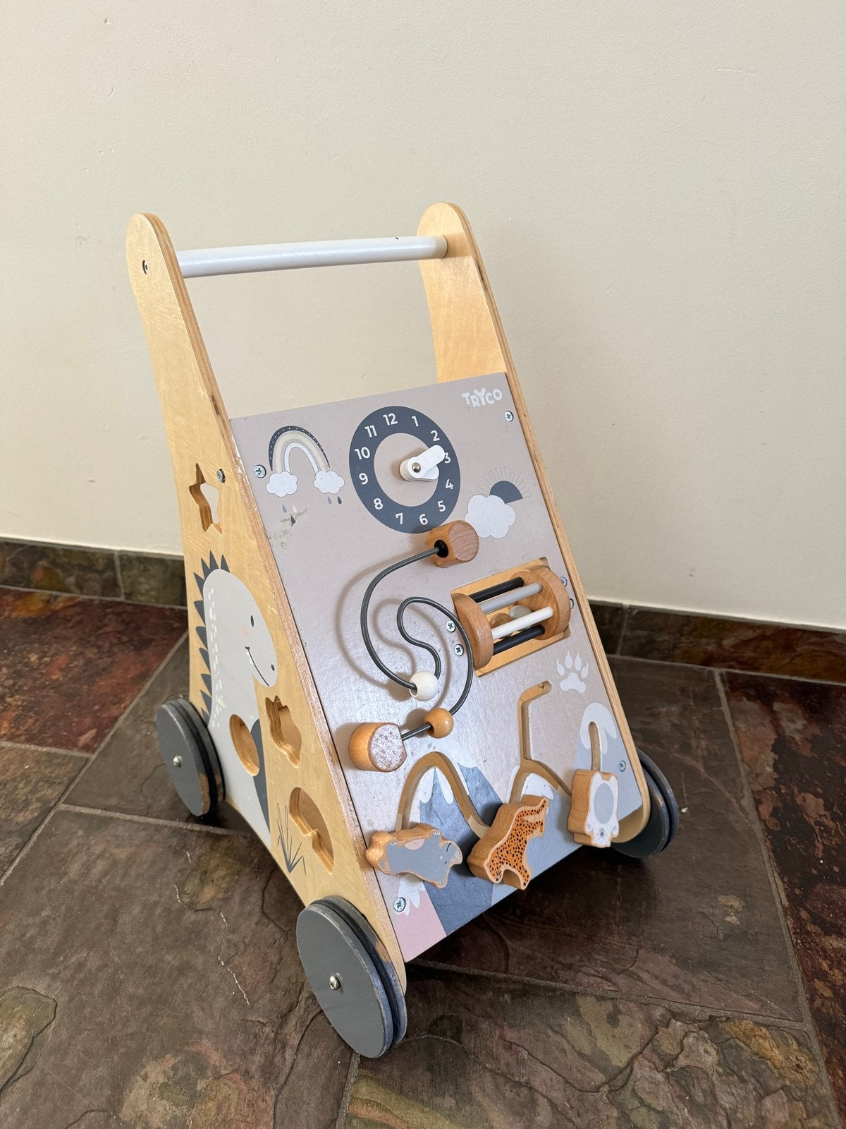 Houten loopwagen met activiteitenpaneel - Dino thema, Ophalen, Gebruikt, Overige typen, Met wieltjes