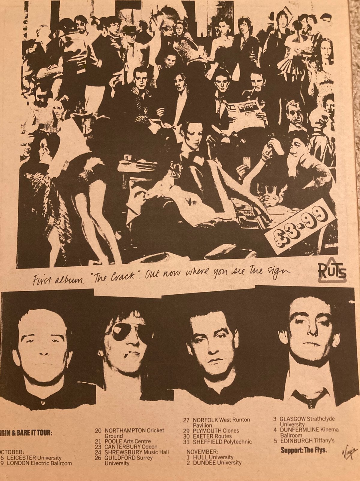 A3 advertentie THE RUTS The Crack tour 1979, Ophalen of Verzenden, Zo goed als nieuw