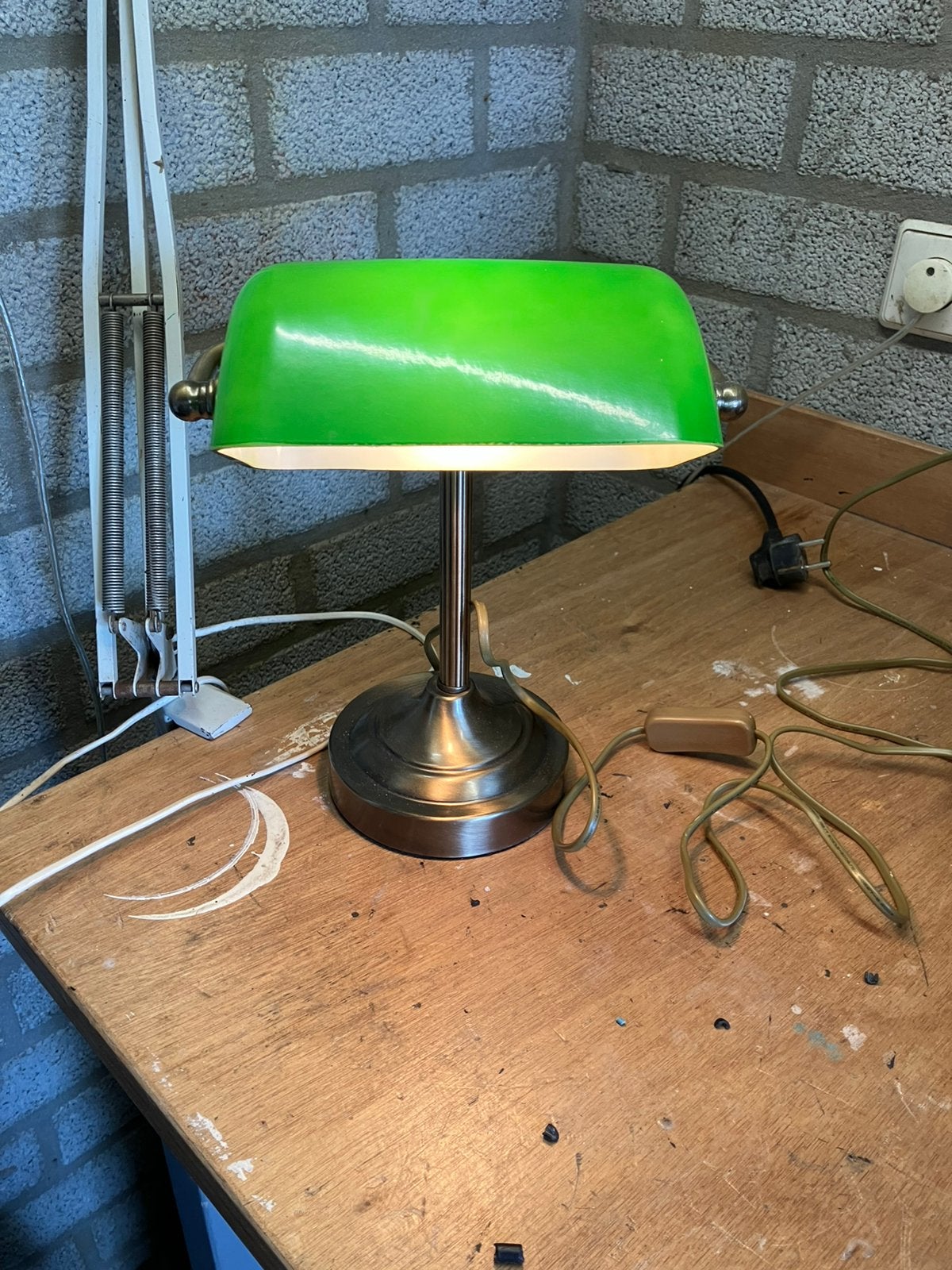 Vintage bankierslamp groen, Huis en Inrichting, Lampen | Tafellampen, Gebruikt, Ophalen of Verzenden, Bankierslamp, Vintage