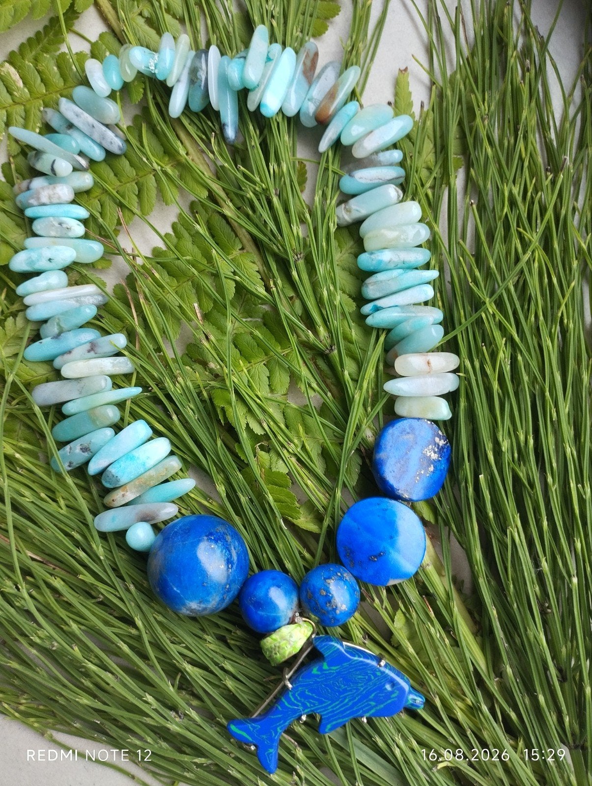 Lapis Lazuli & Amazoniet ketting met dolfijn hanger, Blauw, Nieuw, Ophalen of Verzenden, Steen of Mineraal