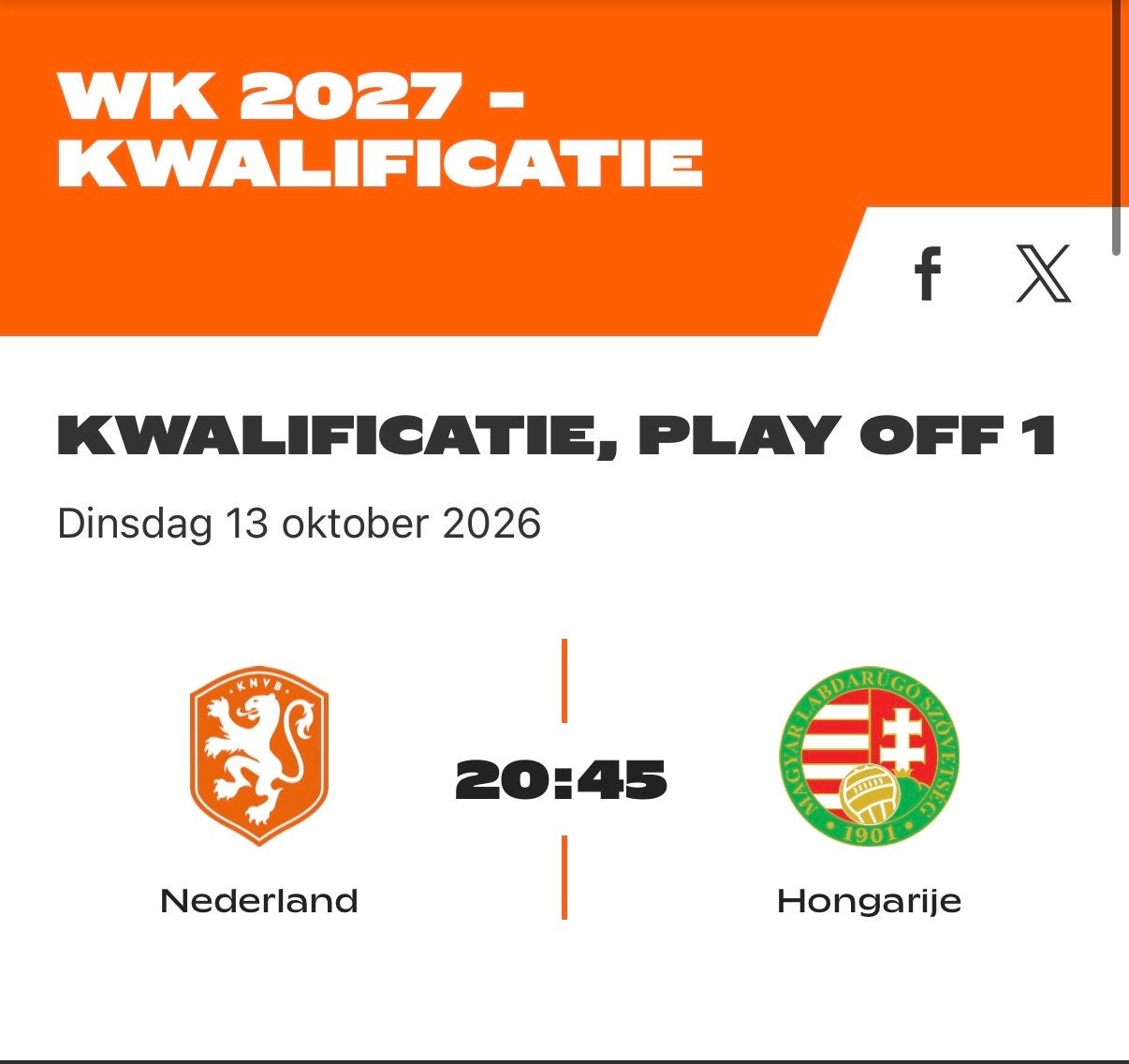 2 tickets WK-kwalificatie NL–Hongarije vrouwen + parkeren P2, Tickets en Kaartjes, Losse kaart, Twee personen, Oktober, Nederlands elftal