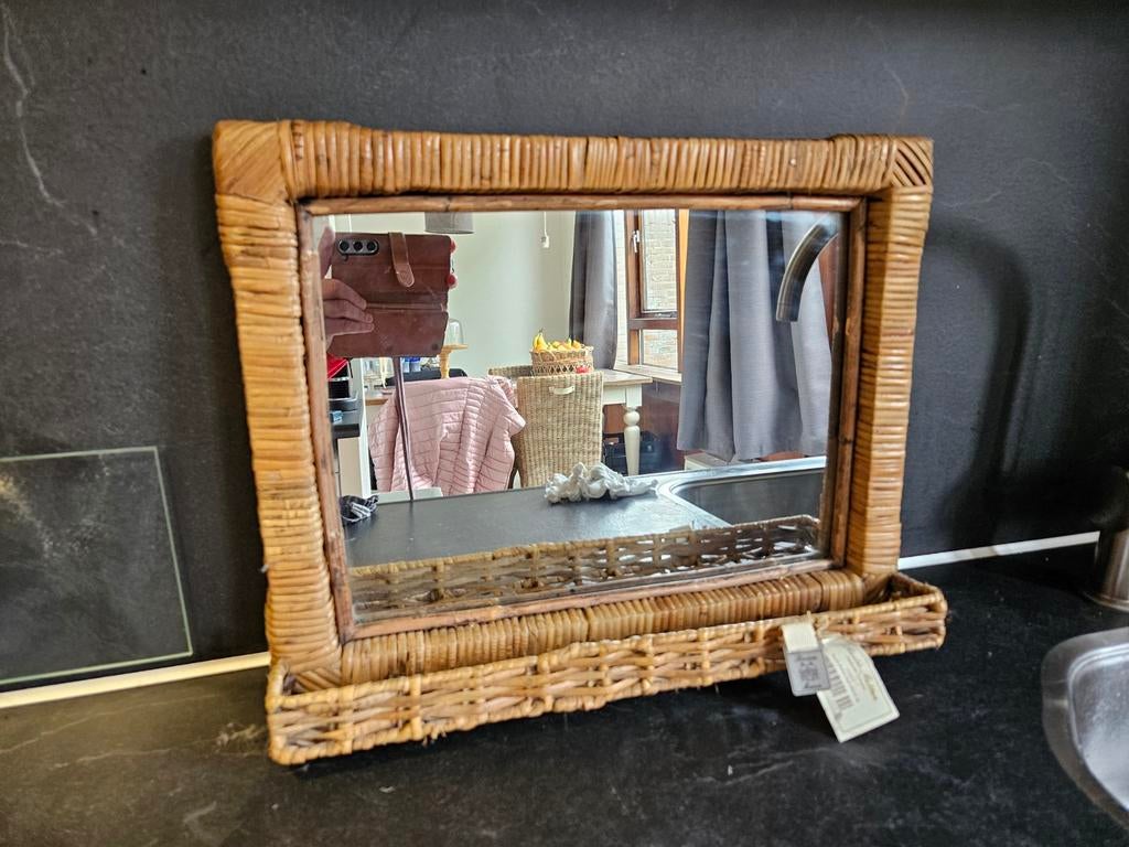 Riviera Maison Rustic Rattan Halspiegel M, Huis en Inrichting, Ophalen, Zo goed als nieuw, Minder dan 100 cm, Rechthoekig