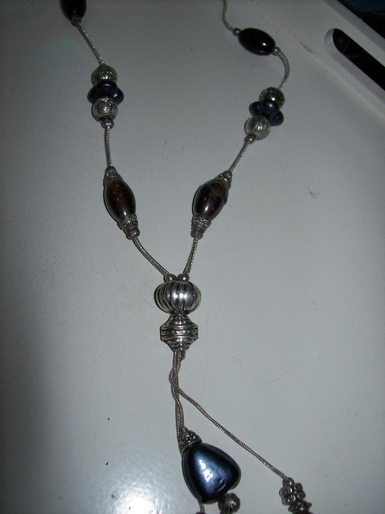 Ketting Zilvertinten Zwart Blauw tint stenen Kwast, Overige kleuren, Verzenden, Nieuw, Steen of Mineraal