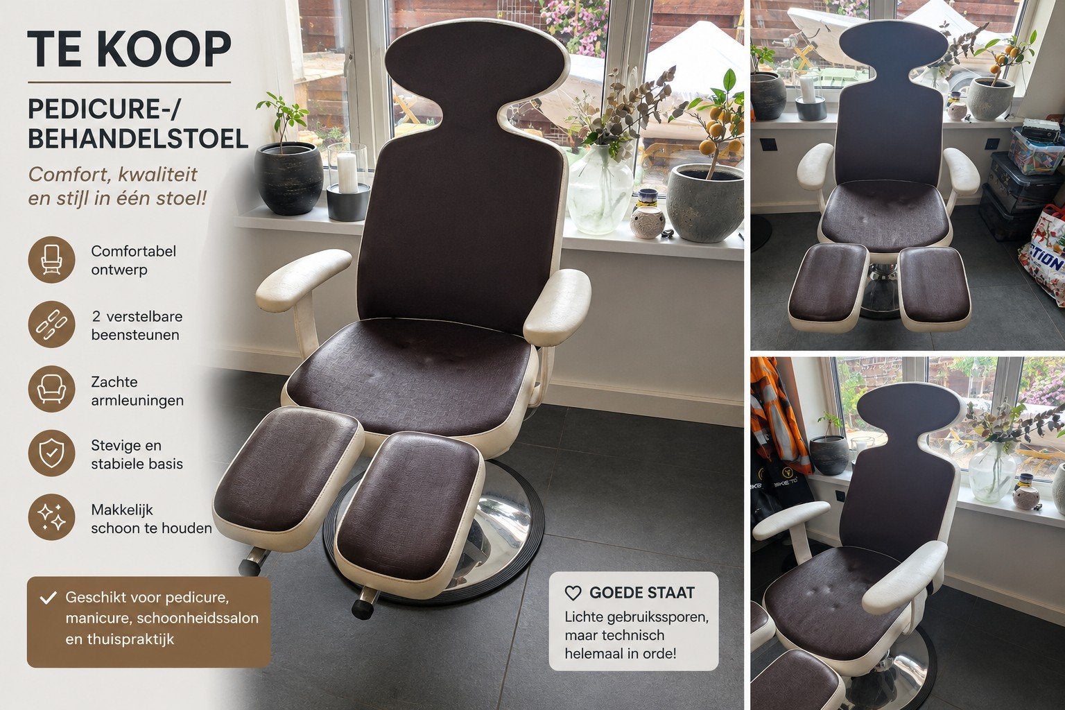 Pedicure-/Behandelstoel - Comfort & Kwaliteit, Ophalen, Gebruikt, Bruin, Leer