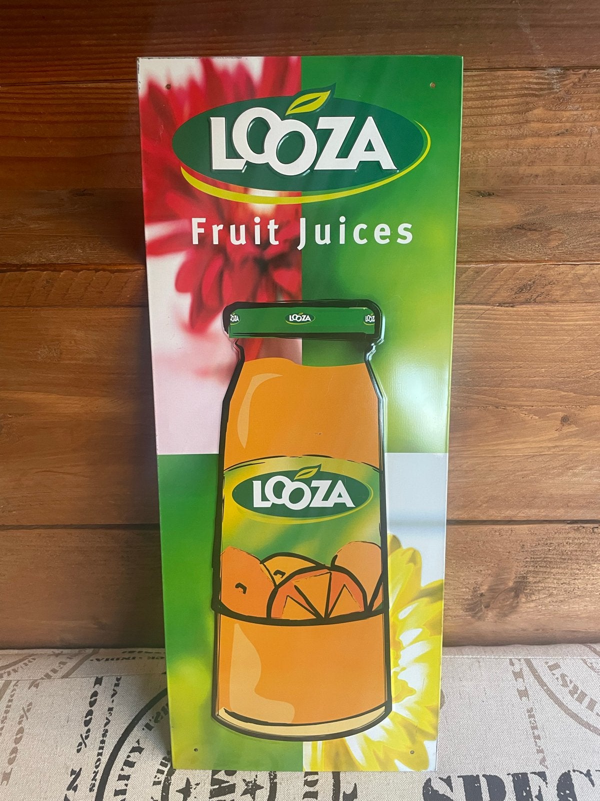 Vintage LOOZA Fruit Juices Reclamebord - Metaal, Ophalen of Verzenden, Gebruikt, Reclamebord