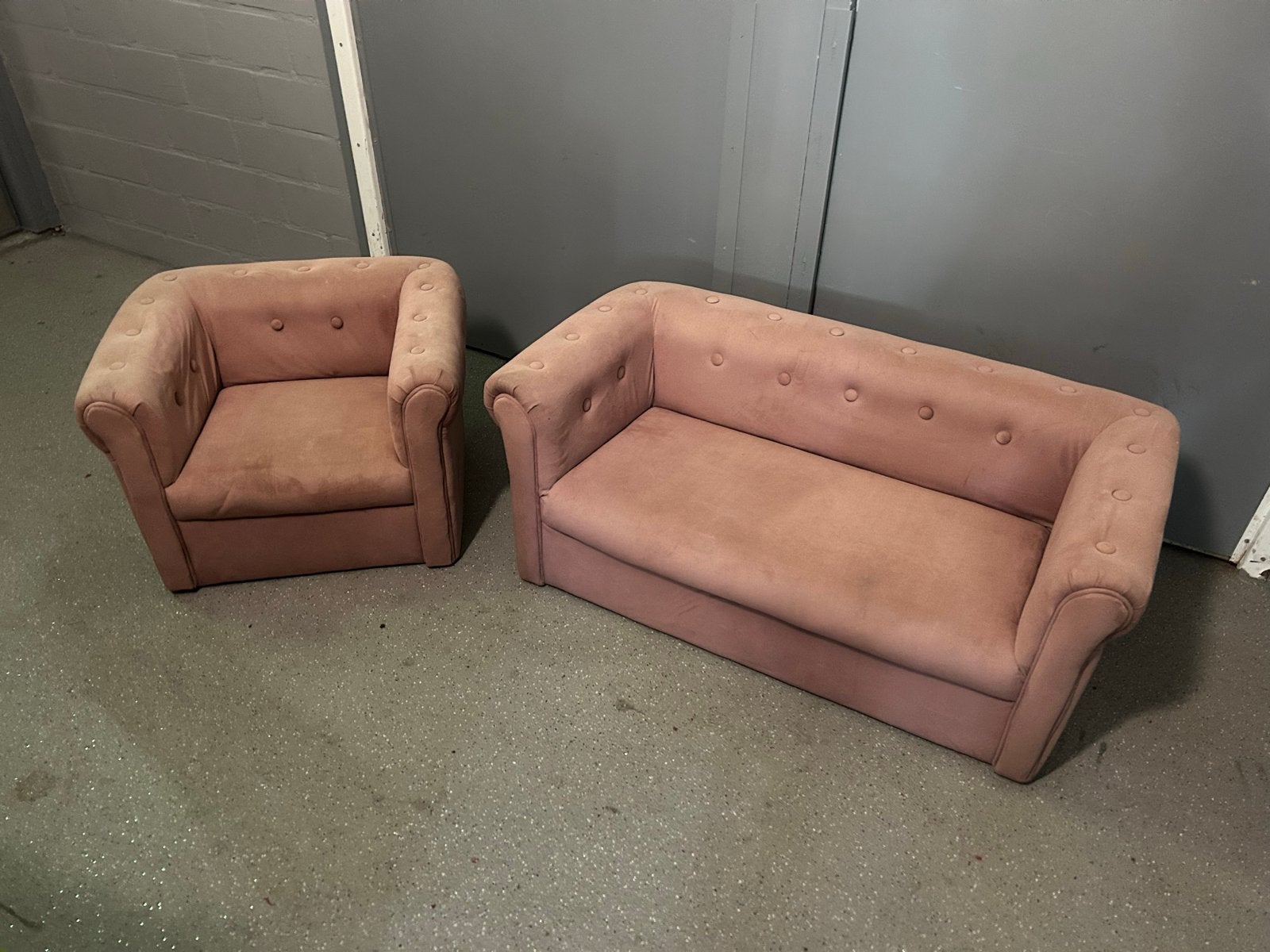 Roze kinder bankje en fauteuil, Ophalen, Gebruikt, Rechthoekig, Stof