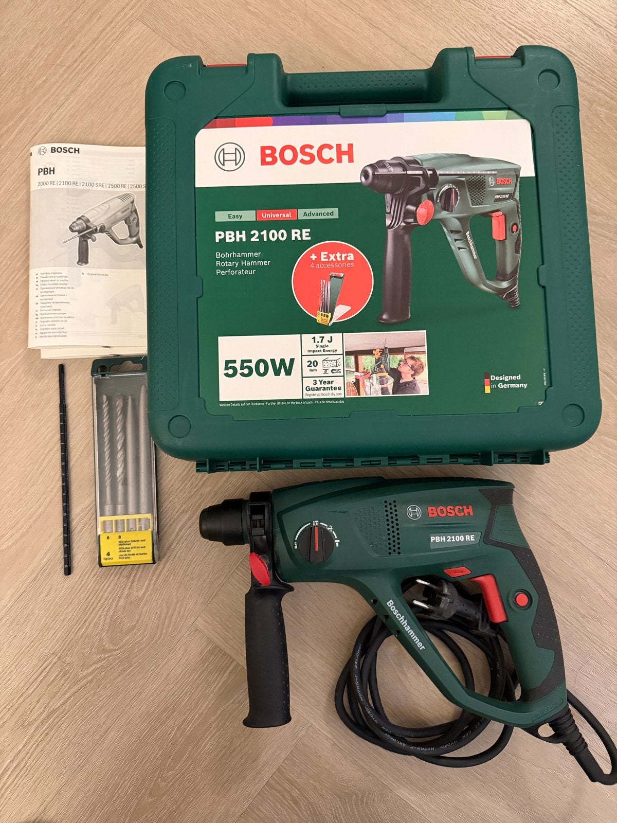 Bosch PBH 2100 RE Boorhamer (550W / SDS-Plus) - Z.g.a.n., Ophalen, Boor- en/of Breekhamer, Zo goed als nieuw, Klopboormechanisme