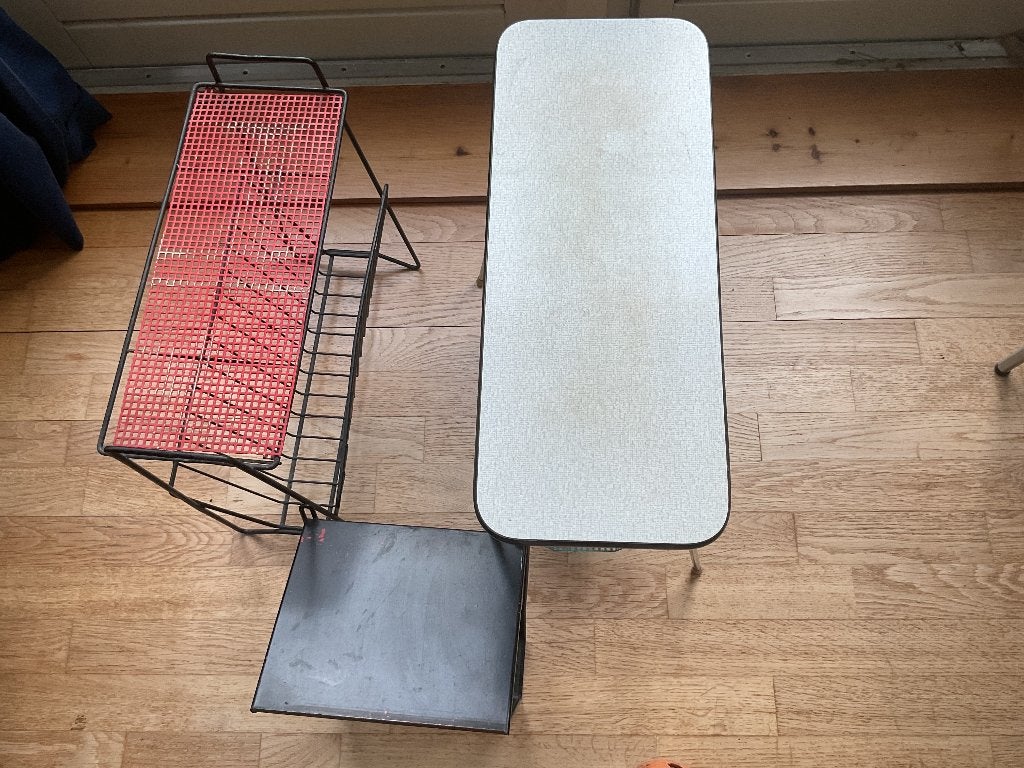 2 Lectuurtafeltjes en telefoonhanger  Pilastro Tomado retro, Ophalen, Metaal, Wandmontage, Bijzettafel met lectuurbak
