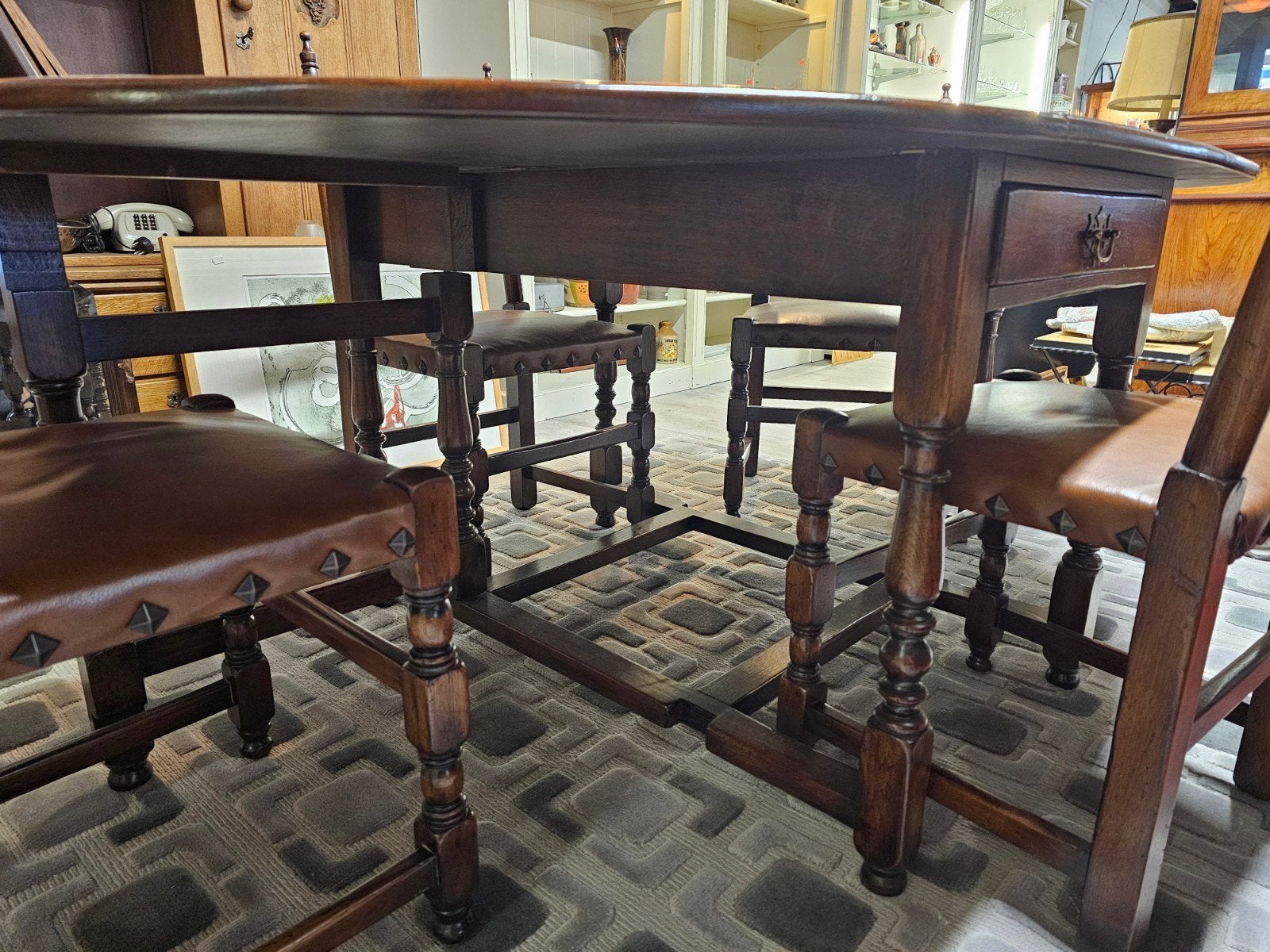 Ovale massief eiken hangootafel - inklapbaar, Antiek en Kunst, Antiek | Meubels | Tafels, Ophalen of Verzenden
