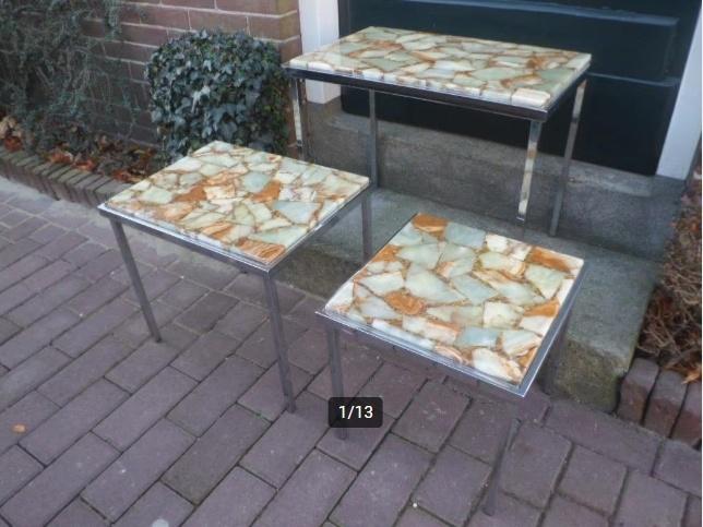 Set 3 bijzettafeltjes / nesting tables MID CENTURY mimiset, Ophalen